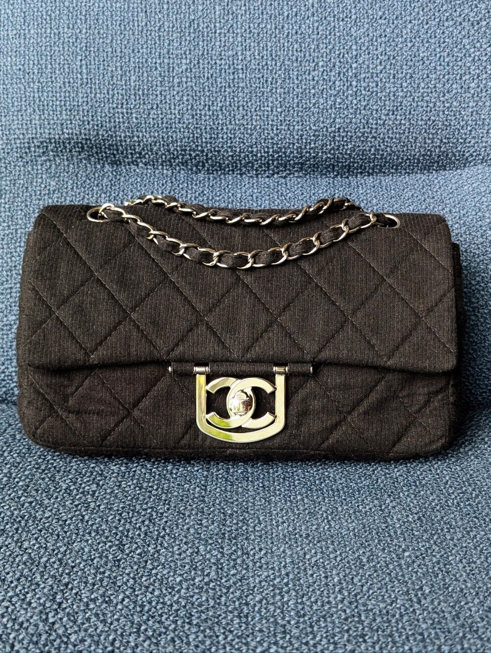 CHANEL Fabric Quilted Le Marais Single Flap in Black Silver Hardware